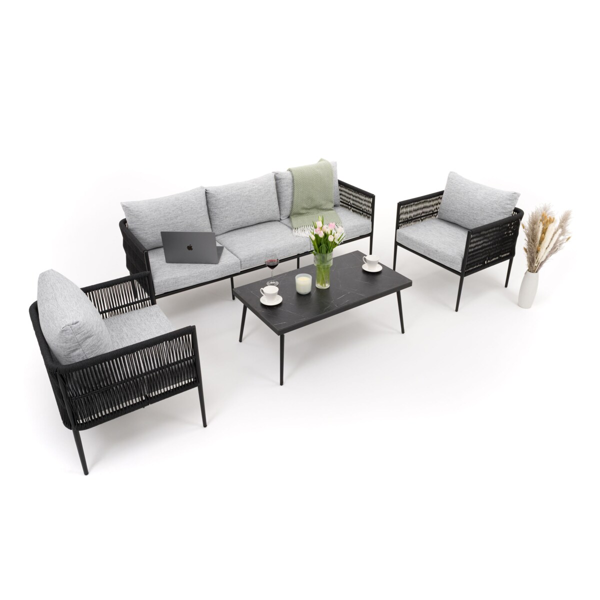 Zestaw mebli ogrodowych taras nowoczesne aluminiowe BELIZE czarno szare