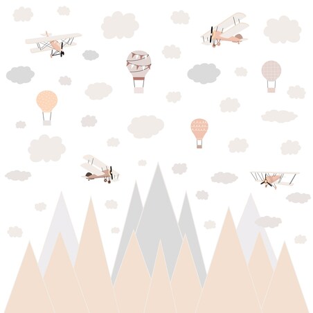 ZESTAW NAKLEJEK DLA DZIECI NA ŚCIANĘ PASTELOWE GÓRY STYL VINTAGE