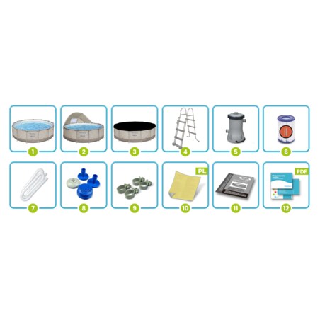 Basen stelażowy ogrodowy z daszkiem 396x107cm Bestway 12w1 zestaw