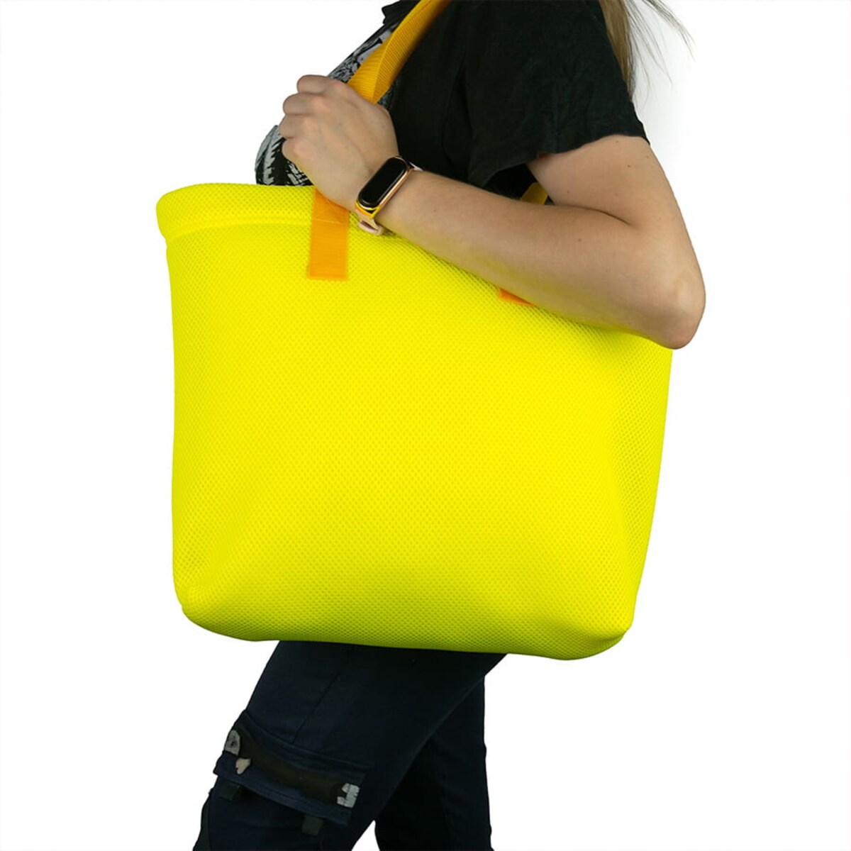 Torba plażowa żółta z pomarańczową rączką 45×33 cm