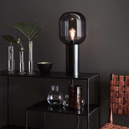 Stołowa LAMPKA loftowa BROOKLYN 107479 Markslojd szklana LAMPA okrągła na biurko industrialna stojąca czarna przydymiona