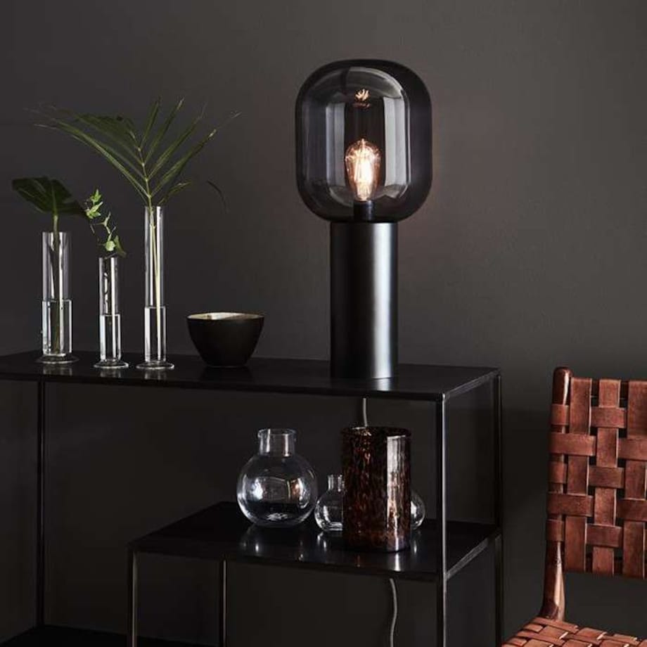 Stołowa LAMPKA loftowa BROOKLYN 107479 Markslojd szklana LAMPA okrągła na biurko industrialna stojąca czarna przydymiona