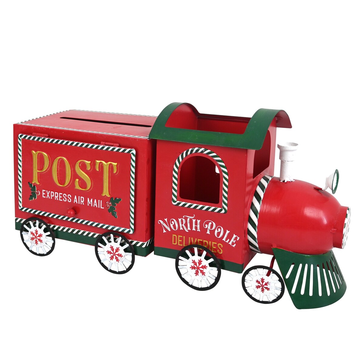 Skrzynka na listy świąteczna 22x46x14,5 cm LOCOMOTIVA czerwono-zielona