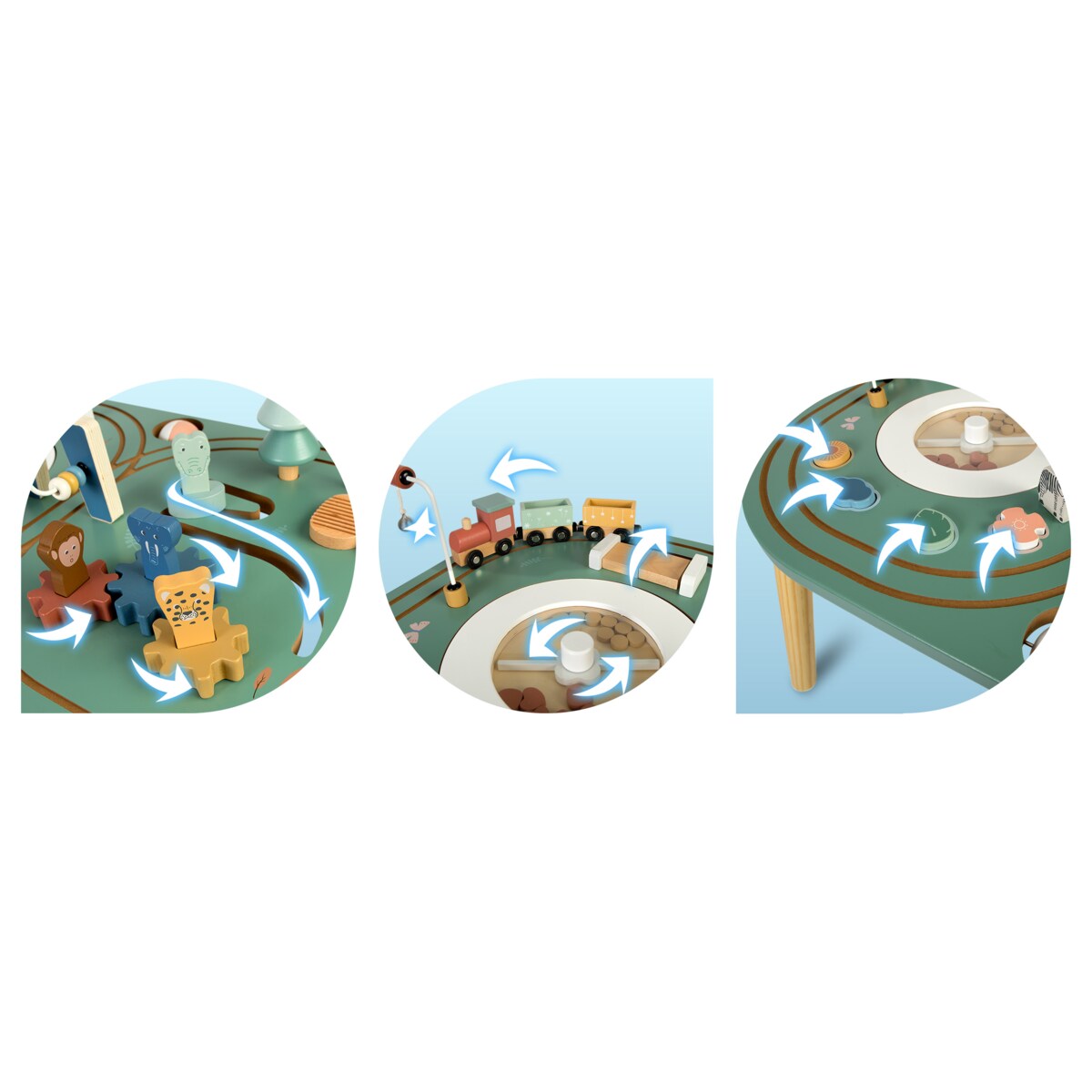 Stolik edukacyjny drewniany interaktywny dla dzieci kolejka Nukido