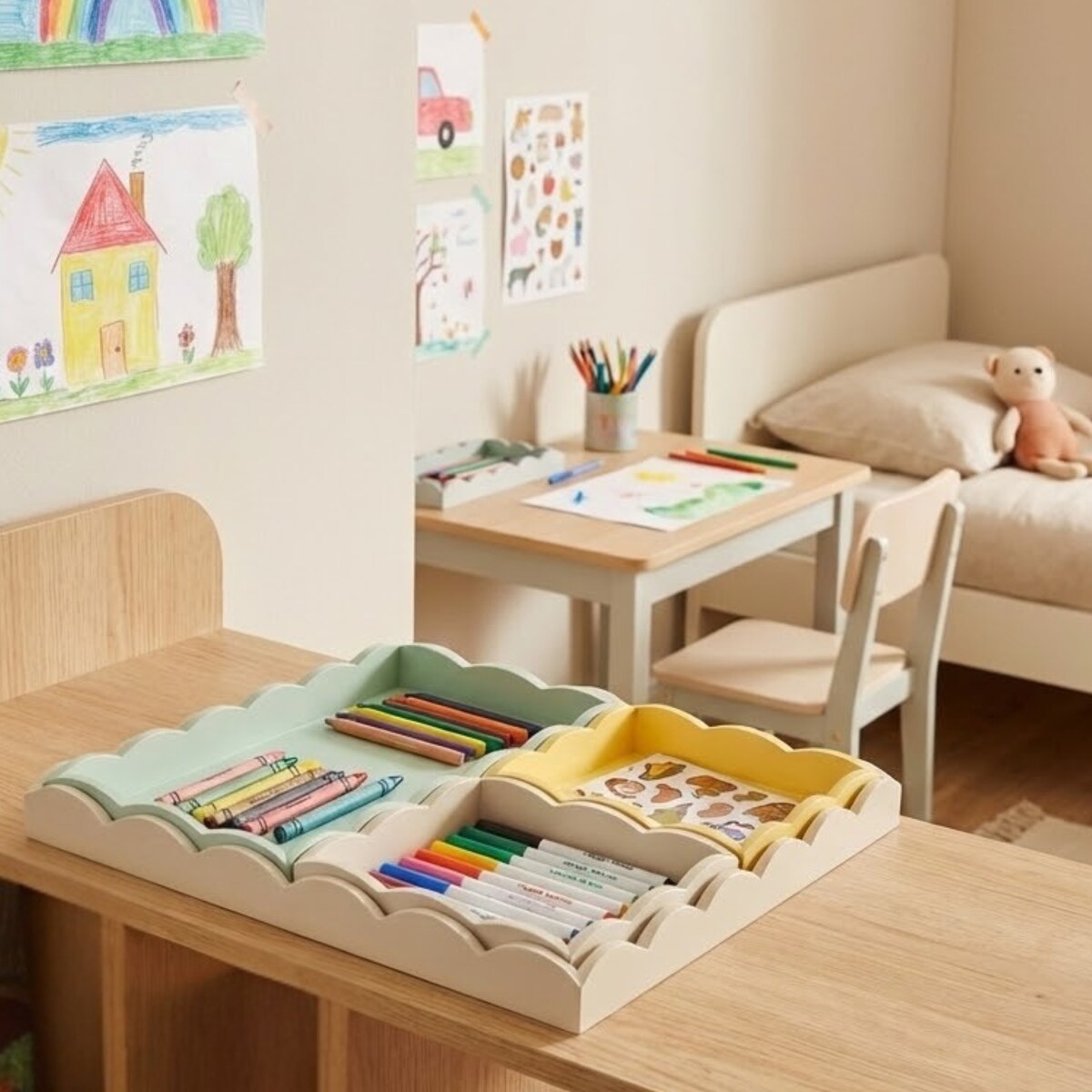 Zestaw 4 drewnianych tac, 30 x 30 x 3 cm