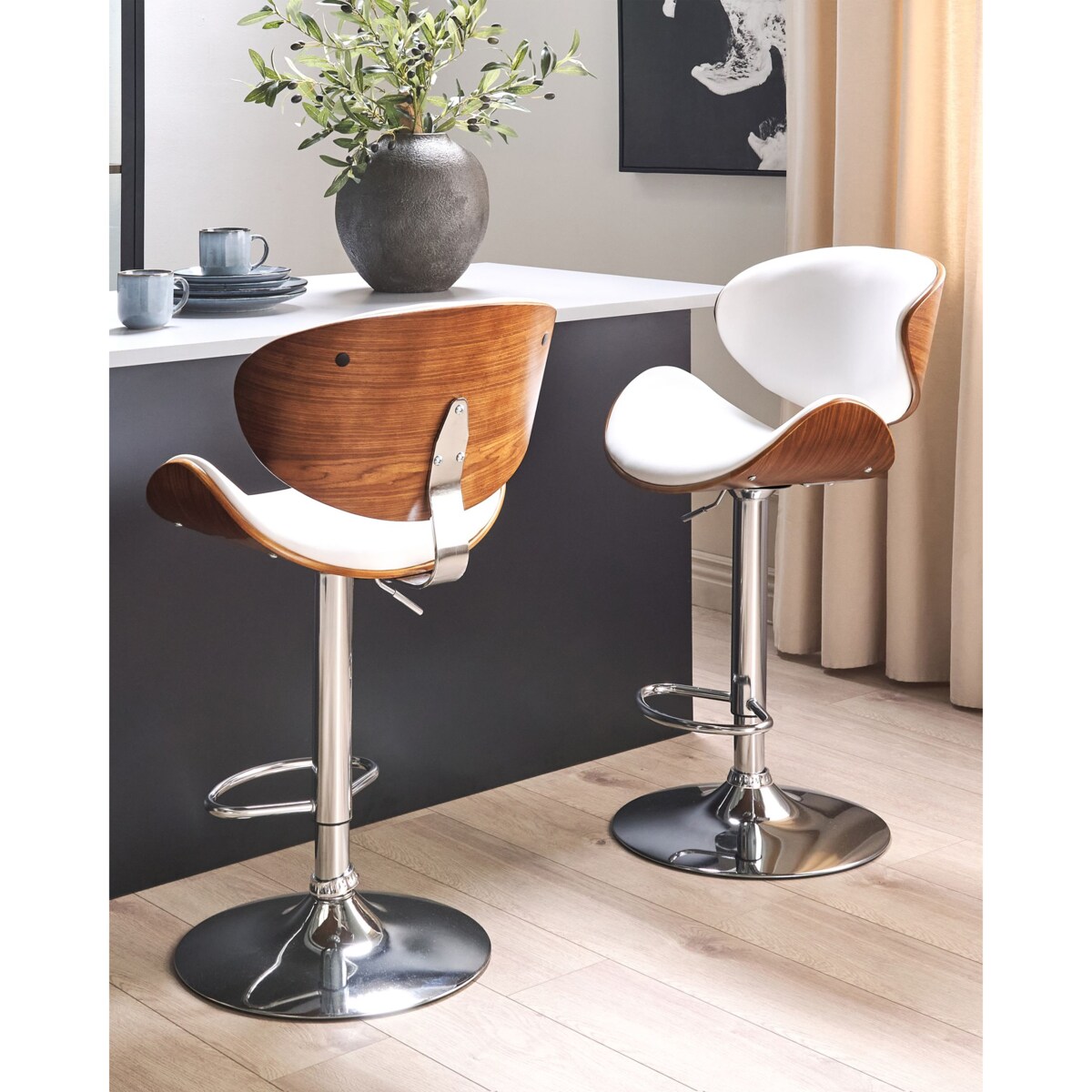 Zestaw 2 krzeseł barowych ROTTERDAM Ekoskóra Obrotowy Biały