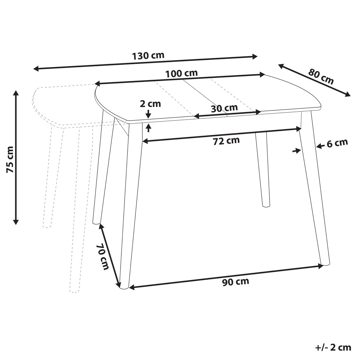 Stół do jadalni rozkładany TOMS Ciemnobrązowy 100/130 cm 80 cm