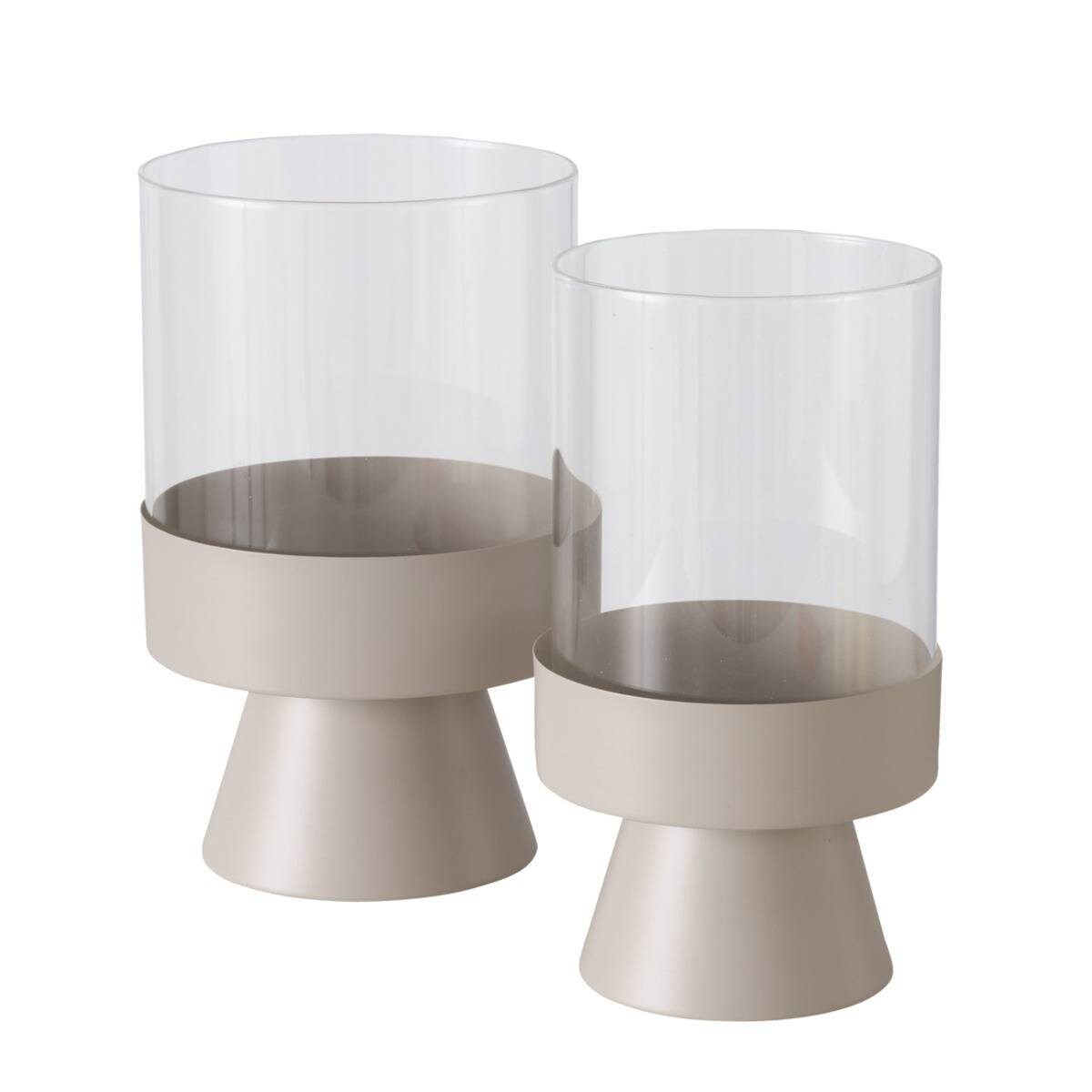 Świeczniki szklane Pallas, metalowa nóżka, 2 sztuki