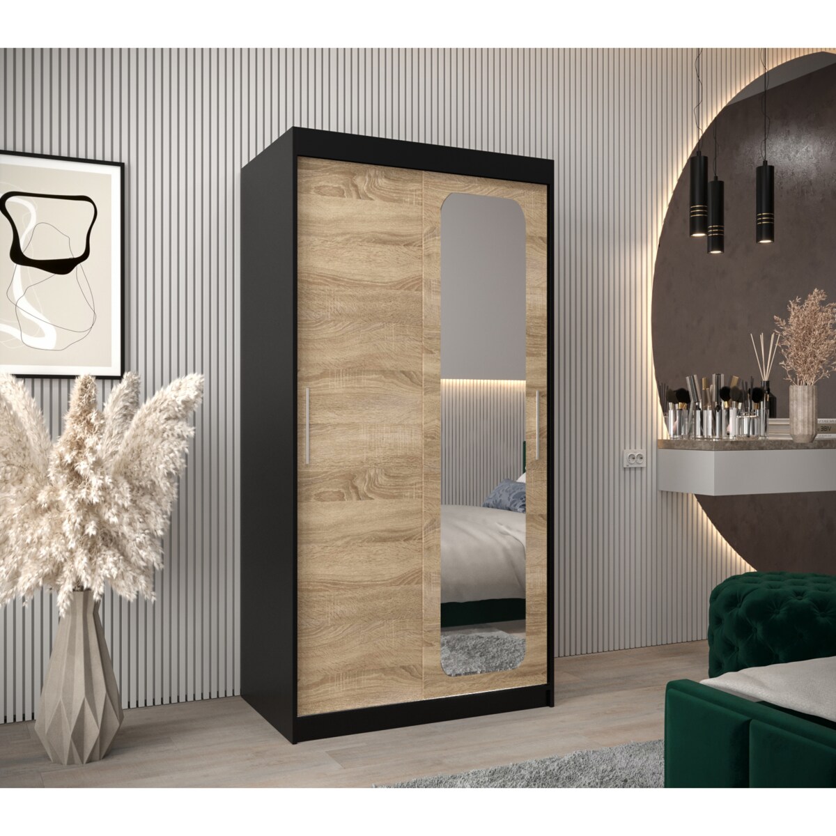 Szafa przesuwna Garderoba PROMO T2 100 czarny/sonoma