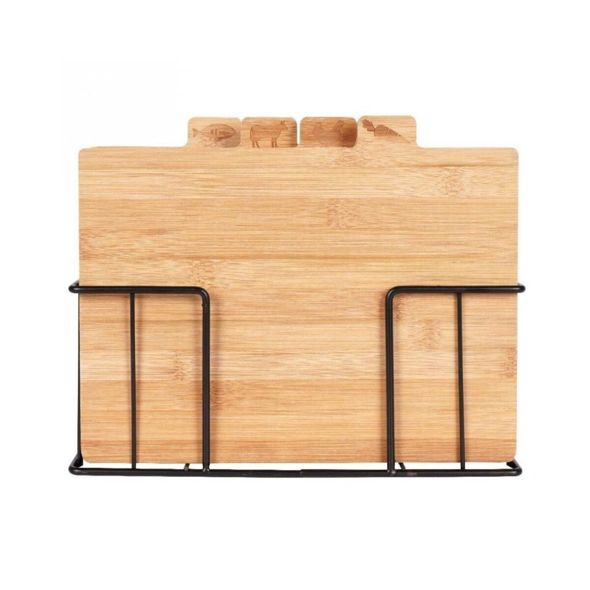 Deski do krojenia bambusowe, 4 sztuki na metalowym stojaku