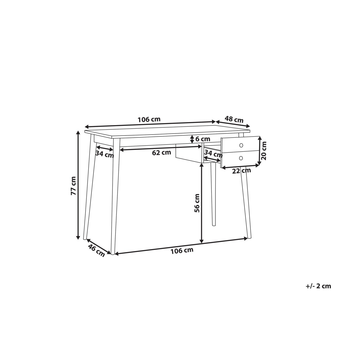 Biurko z szufladami 106 x 48 cm czarne z jasnym drewnem EBEME