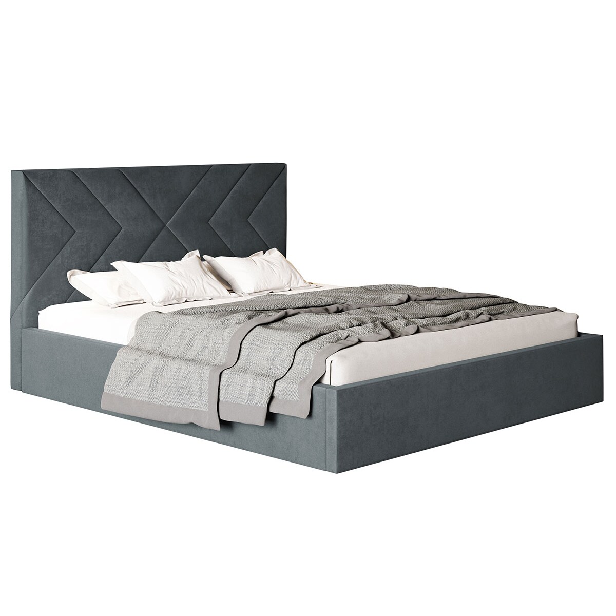 Łóżko do sypialni 160x200 OLDO 1 tapicerowane, z pojemnikiem - grafitowe
