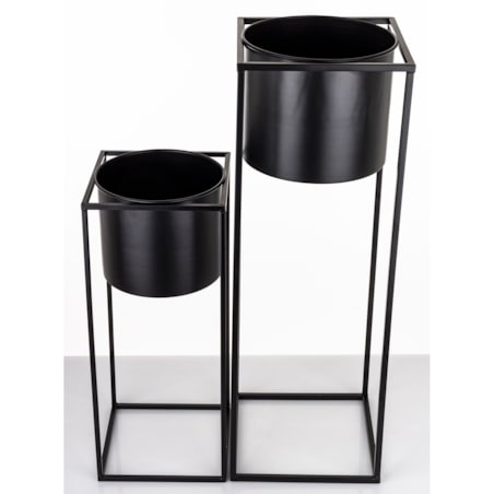 Kwietnik z osłonką 2 szt. 69xØ24 cm i 49xØ20,5 cm REED czarny