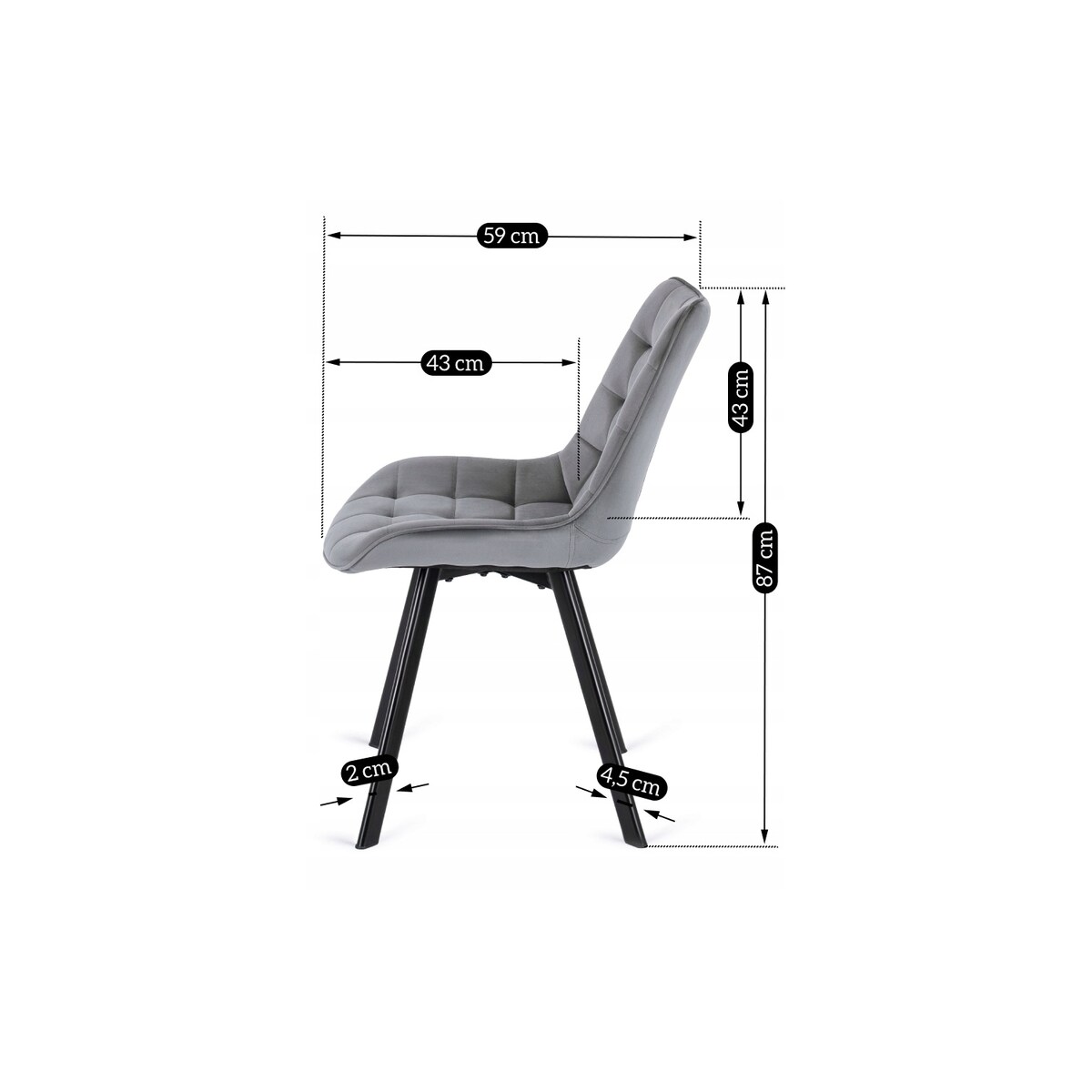 Krzesło Tapicerowane Welurowe Do Jadalni Salonu Loft RICK Szare Pikowane