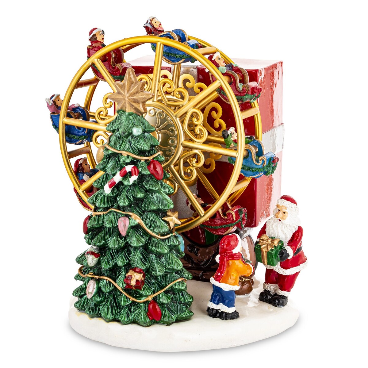 Dekoracja z pozytywką - scenka przy choince 14x12x12 cm KOLOR