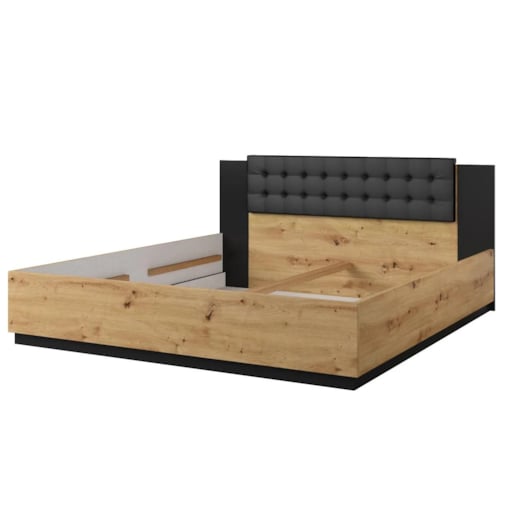 Łóżko SIGMA 180x200 dąb artisan/czarny mat z tapicerowanym zagłówkiem