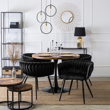 Krzesło Tapicerowane Welurowe Plecione Nowoczesne Do Jadalni EMPOLI Czarne