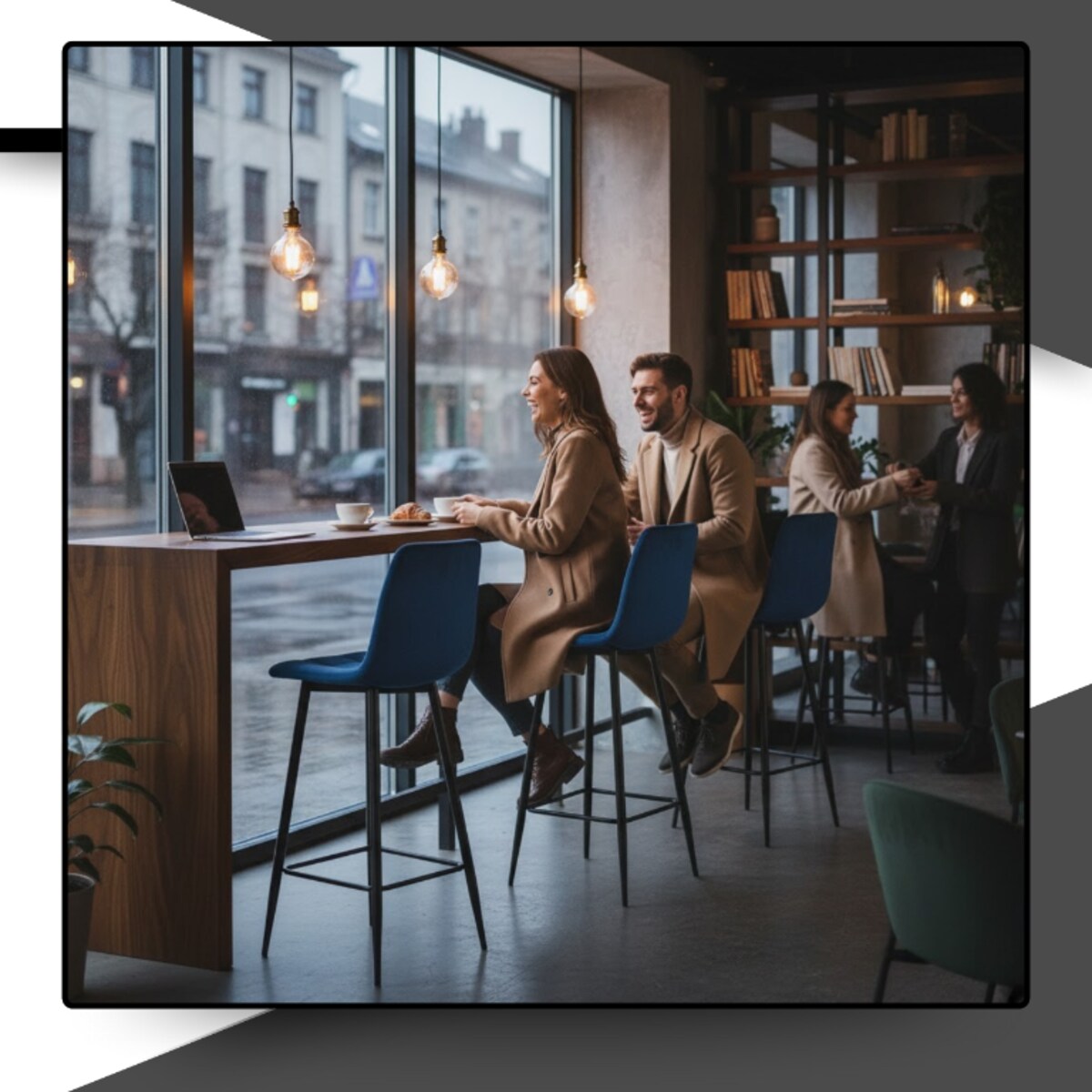 Hoker do wyspy welurowy granatowy z podnóżkiem