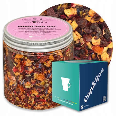 Herbata owocowa MAGICZNA NOC o smaku wiśniowo - marcepanowo - cynamonowym - herbata liściasta sypana mieszanka napar susz - gotowa na prezent upominek