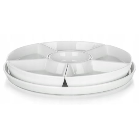 OKRĄGŁY TALERZ SALATERKA PATERA dzielona CERAMIKA biała na przekąski 26 cm