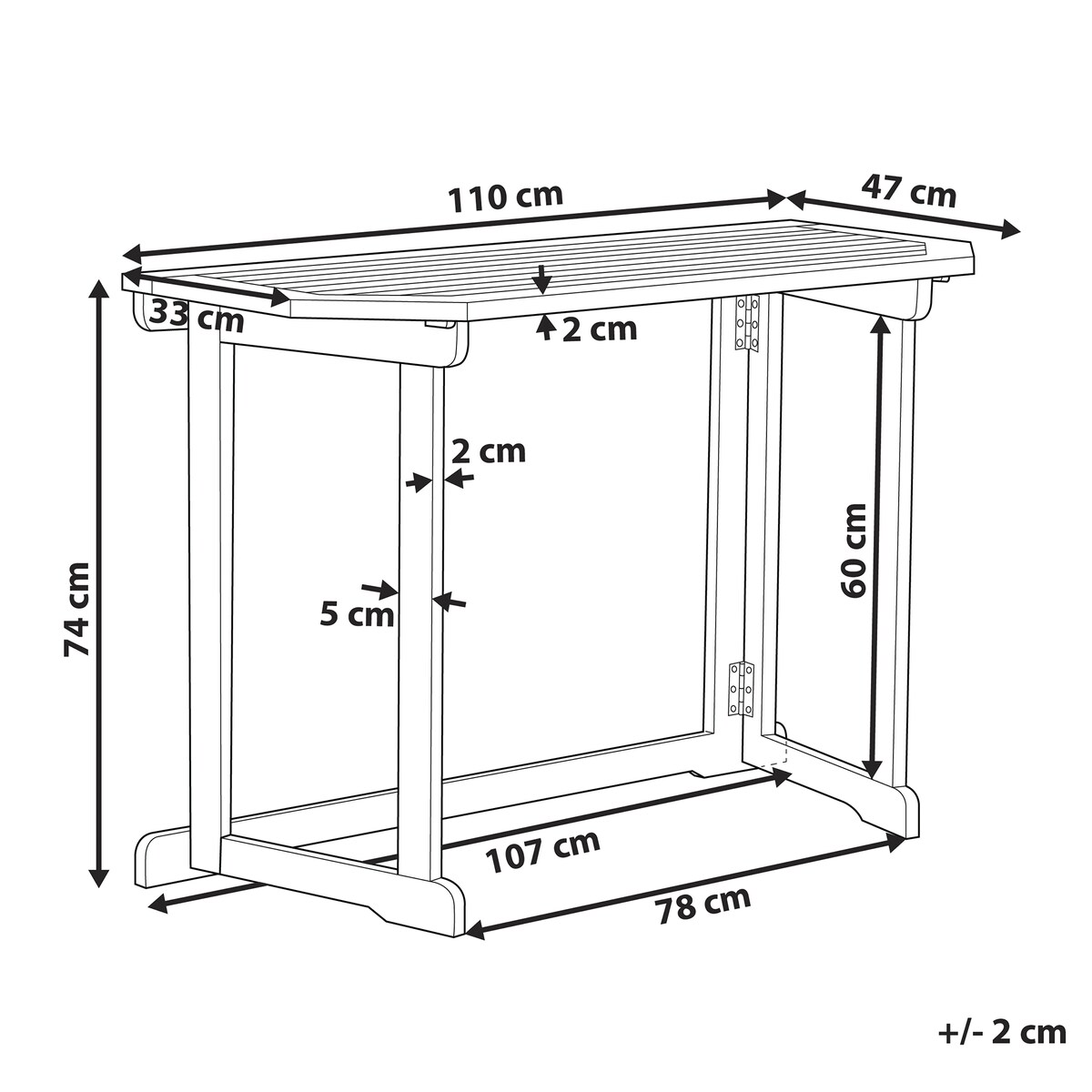 Stolik balkonowy TREIA 110 cm 47 cm Drewno akacjowe Brązowy
