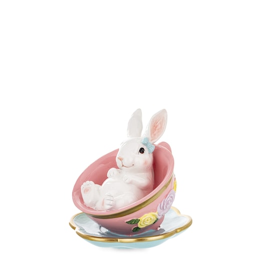 Dekoracja - króliczek w różowej filiżance 12x11,5x11,5 cm