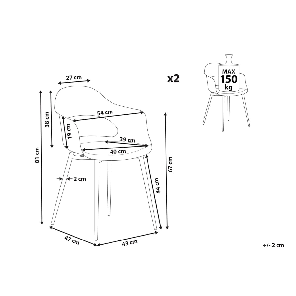 Zestaw 2 krzeseł szary UTICA