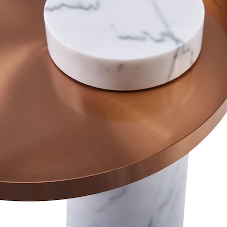 Modernistyczny stolik kawowy COLUMN DP-FA1 white copper Step marmur stał biały miedziany