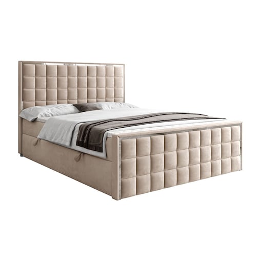 Łóżko kontynentalne ISADORA II SILVER, pojemnik na pościel, 160x200, RV 170, topper