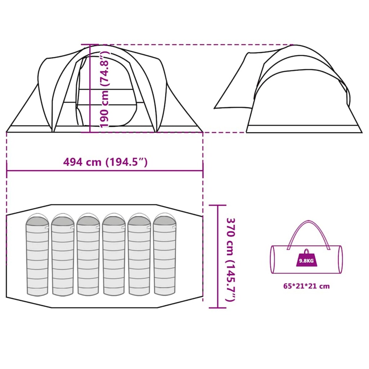 vidaXL Namiot rodzinny, kopułowy, 6-os., niebieski, wodoszczelny