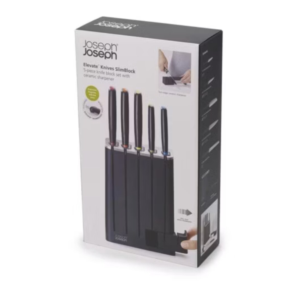 Zestaw 5 noży w bloku z ostrzałką Elevate, Joseph Joseph