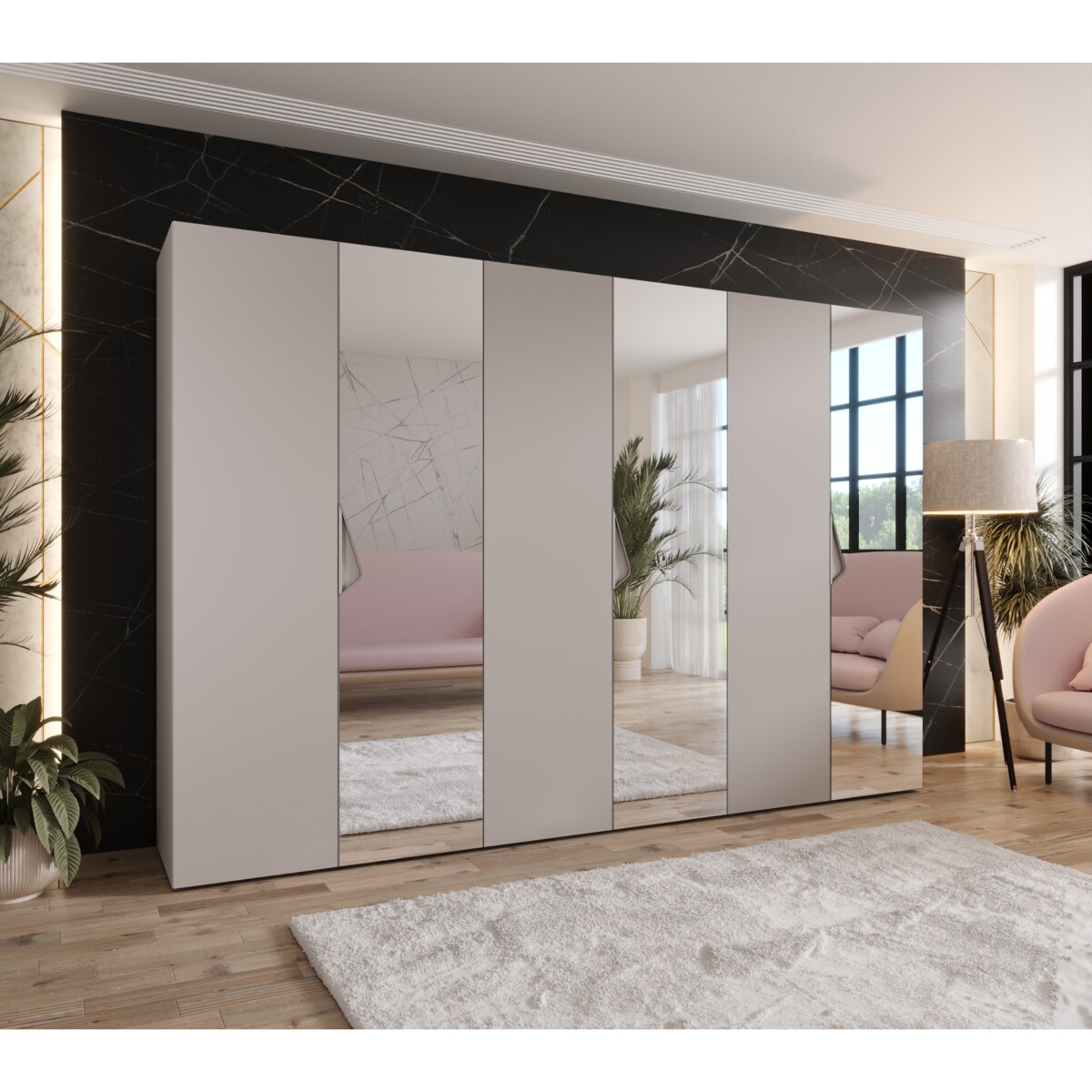 Szafa uchylna z lustrem Sandi 2 300 (3X100) wys 202 cm Kaszmir + u Kaszmir