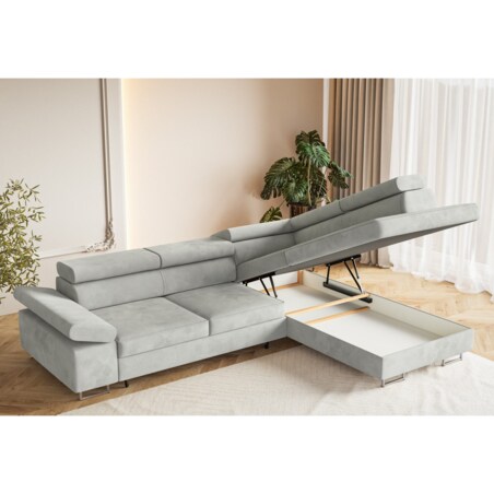 Narożnik ALEX z regulowanymi zagłówkami, prawostronny-Matt Velvet szary