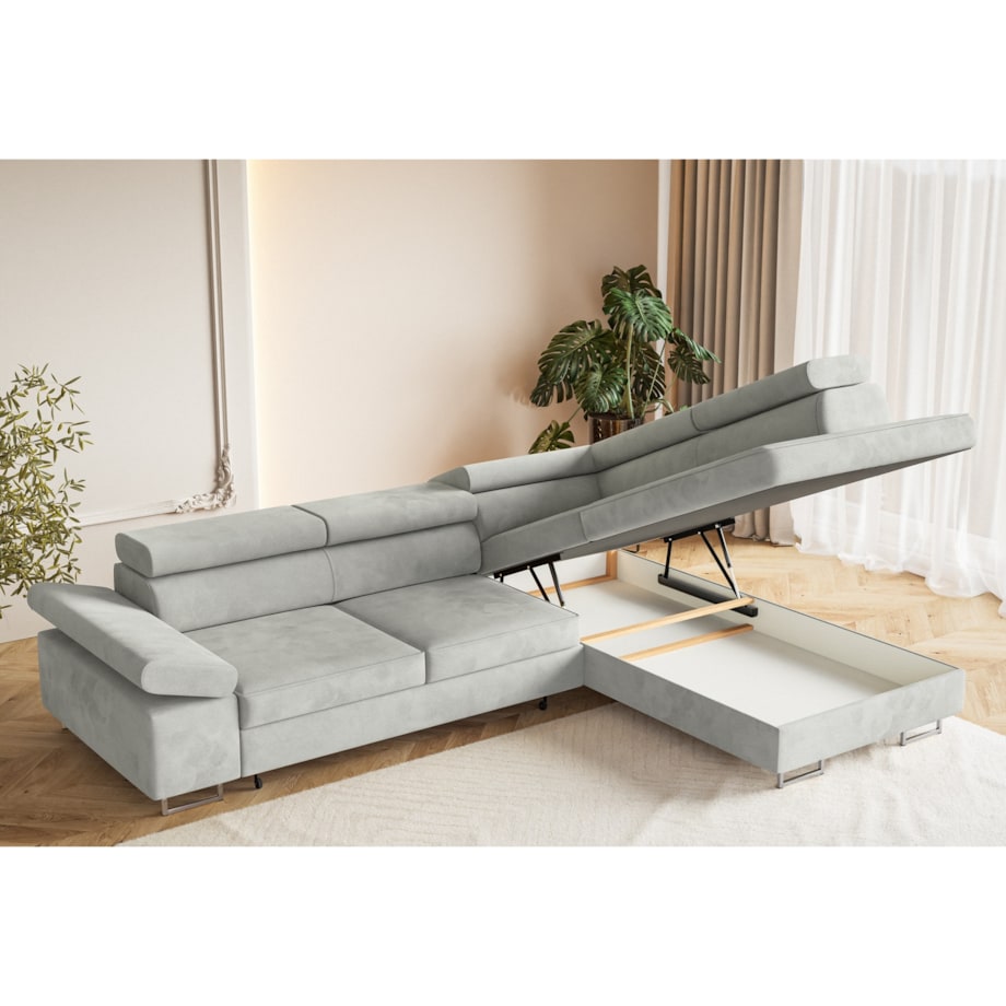 Narożnik ALEX z regulowanymi zagłówkami, prawostronny-Matt Velvet szary