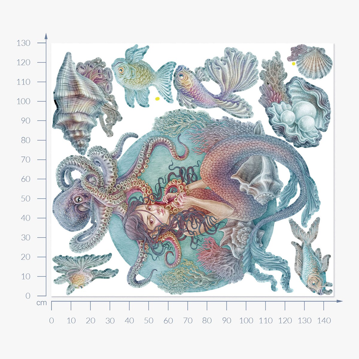 Zestaw naklejek na ścianę, Podwodne syreny, 130cm