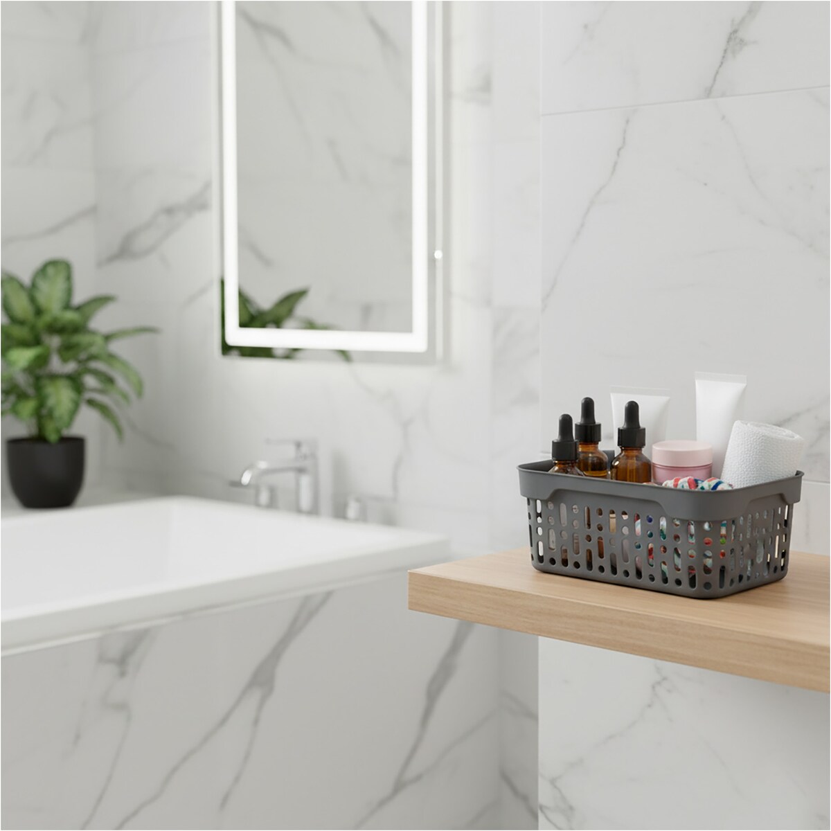 Koszyk Ażurowy Koszyczek XS Plastikowy Na Kosmetyki Do Łazienki Pudełko Pojemnik Do Szuflady Szary