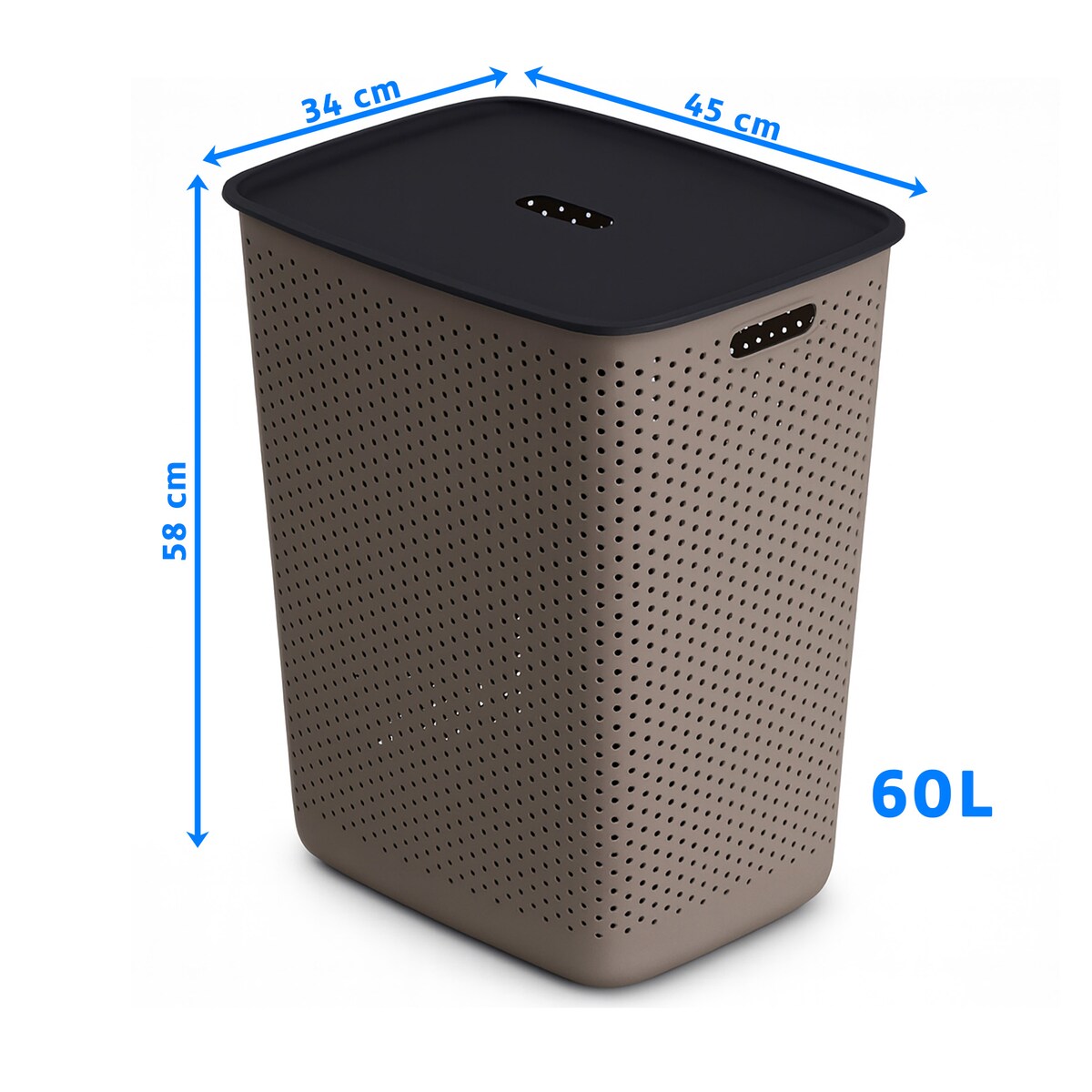 Kosz Na Pranie Bieliznę Wolnostojący Łazienkowy 60 L Duży Brązowy