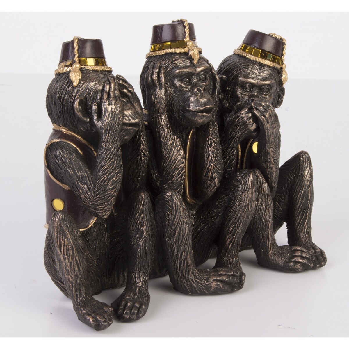 Dekoracja - 3 małpki w czapkach - nie widzę, nie słyszę, nie mówię 15x19x8 cm