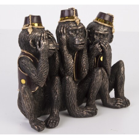 Dekoracja - 3 małpki w czapkach - nie widzę, nie słyszę, nie mówię 15x19x8 cm