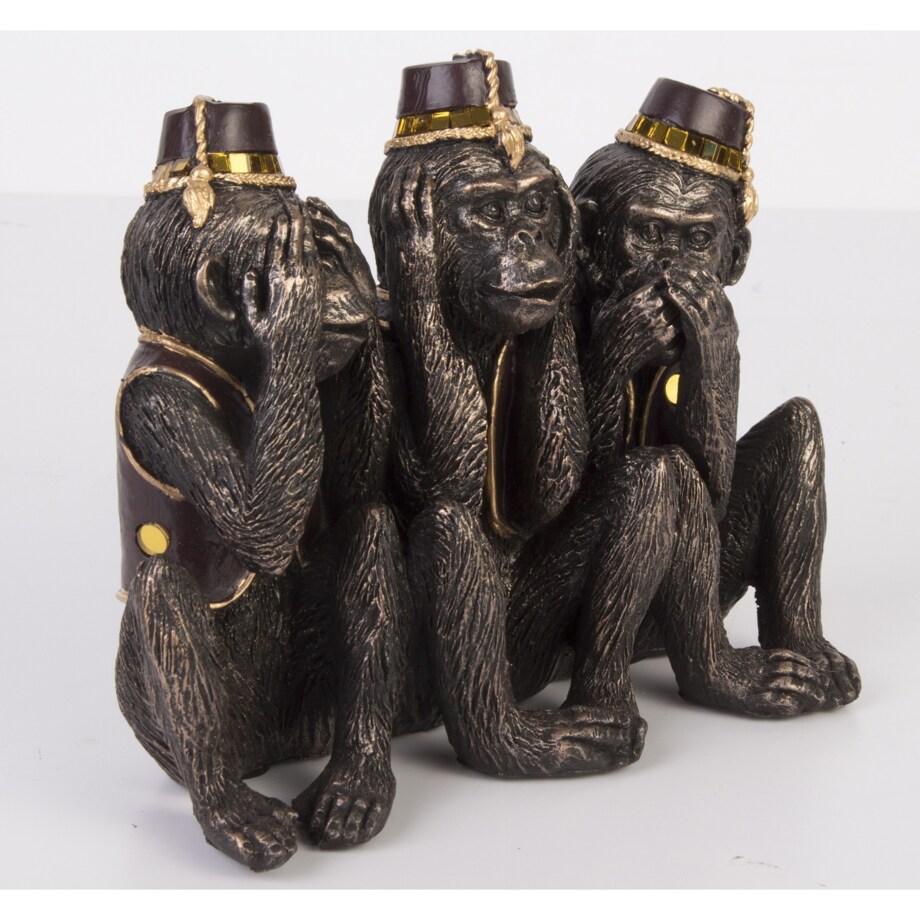 Dekoracja - 3 małpki w czapkach - nie widzę, nie słyszę, nie mówię 15x19x8 cm