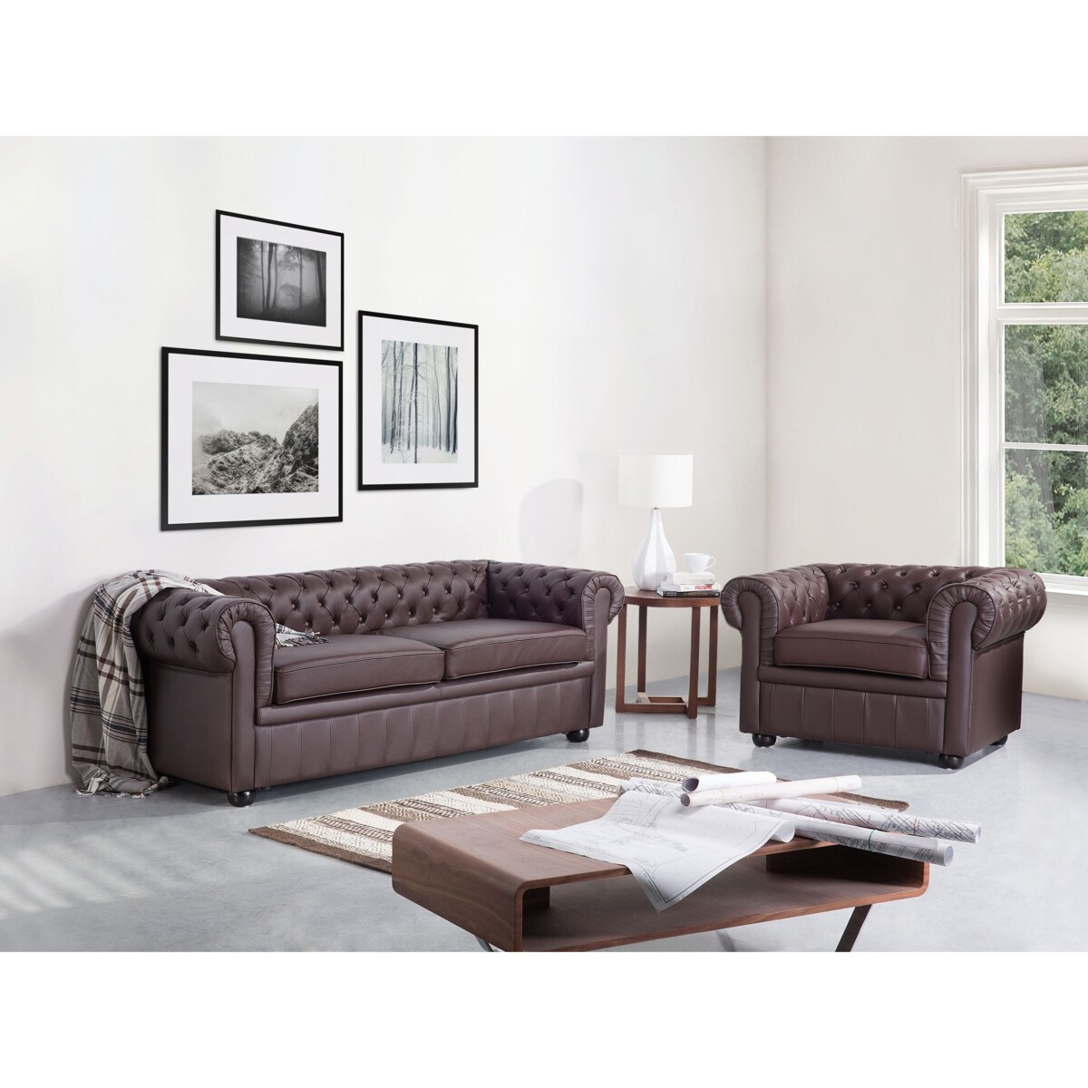 Sofa dla 3 osób CHESTERFIELD Skóra naturalna Brązowy