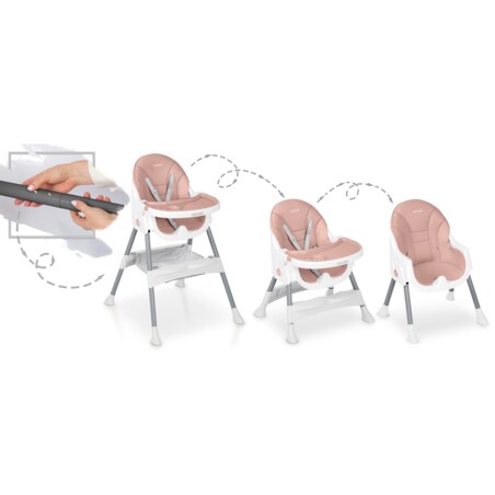 Krzesełko do karmienia dla dzieci Ricokids Mani różowe 3w1 regulowane fotelik tacka