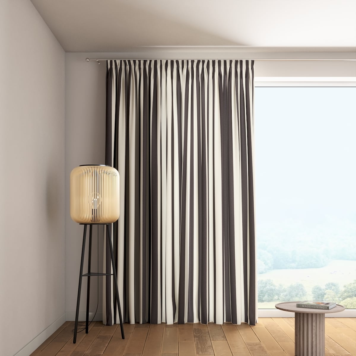Zasłona na taśmie marszczącej 1 szt. 130x260 biało-grafitowe pionowe pasy (5,5cm)