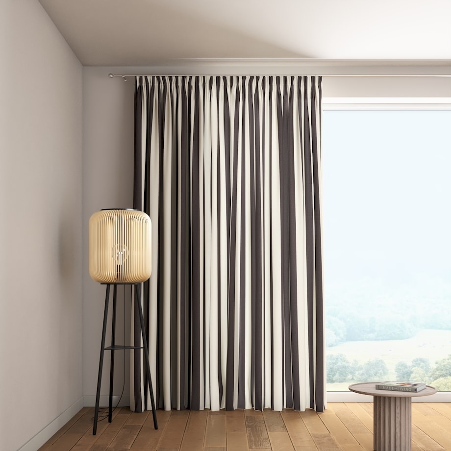 Zasłona na taśmie marszczącej 1 szt. 130x260 biało-grafitowe pionowe pasy (5,5cm)