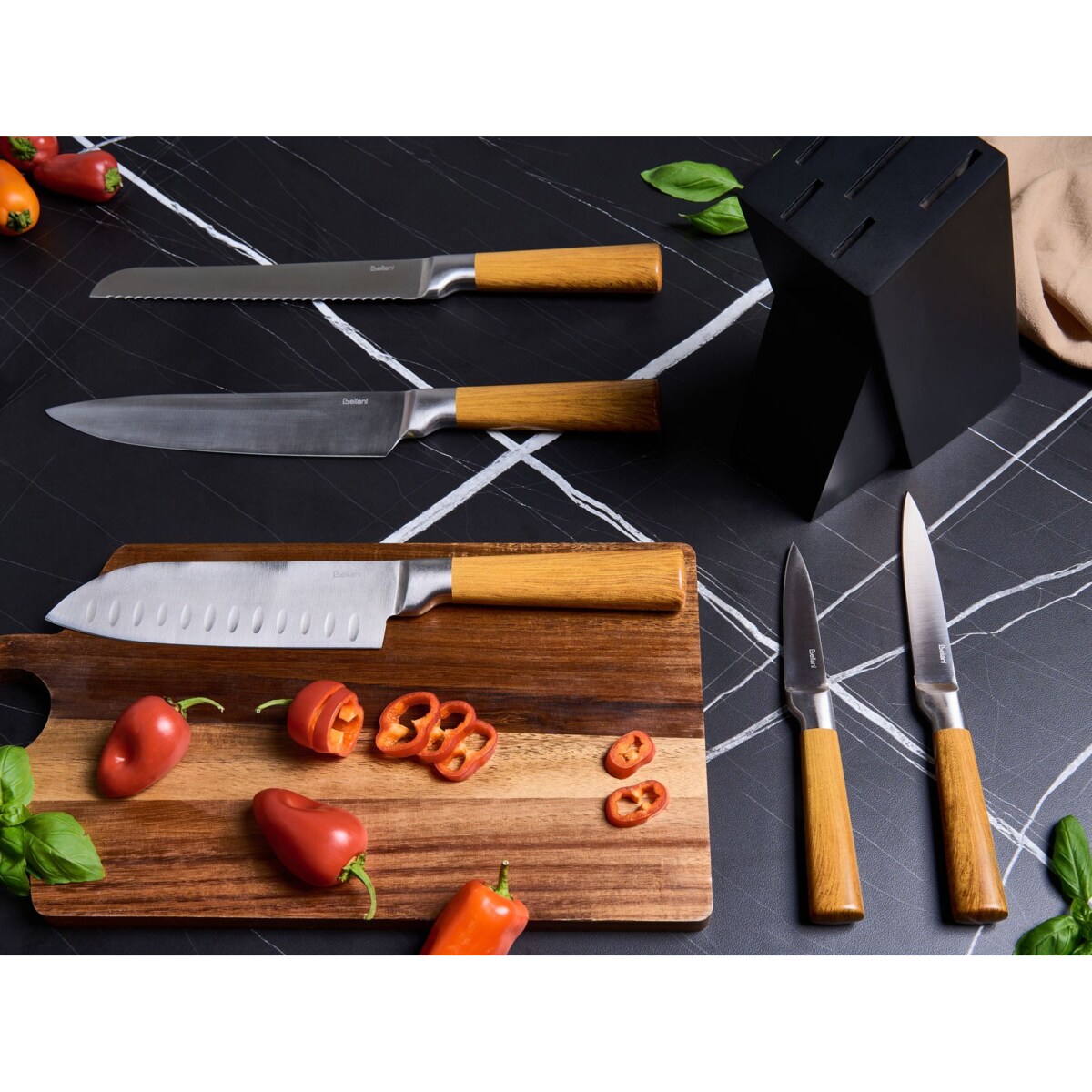 Zestaw 5 noży w bloku TOCHIGI Brązowy