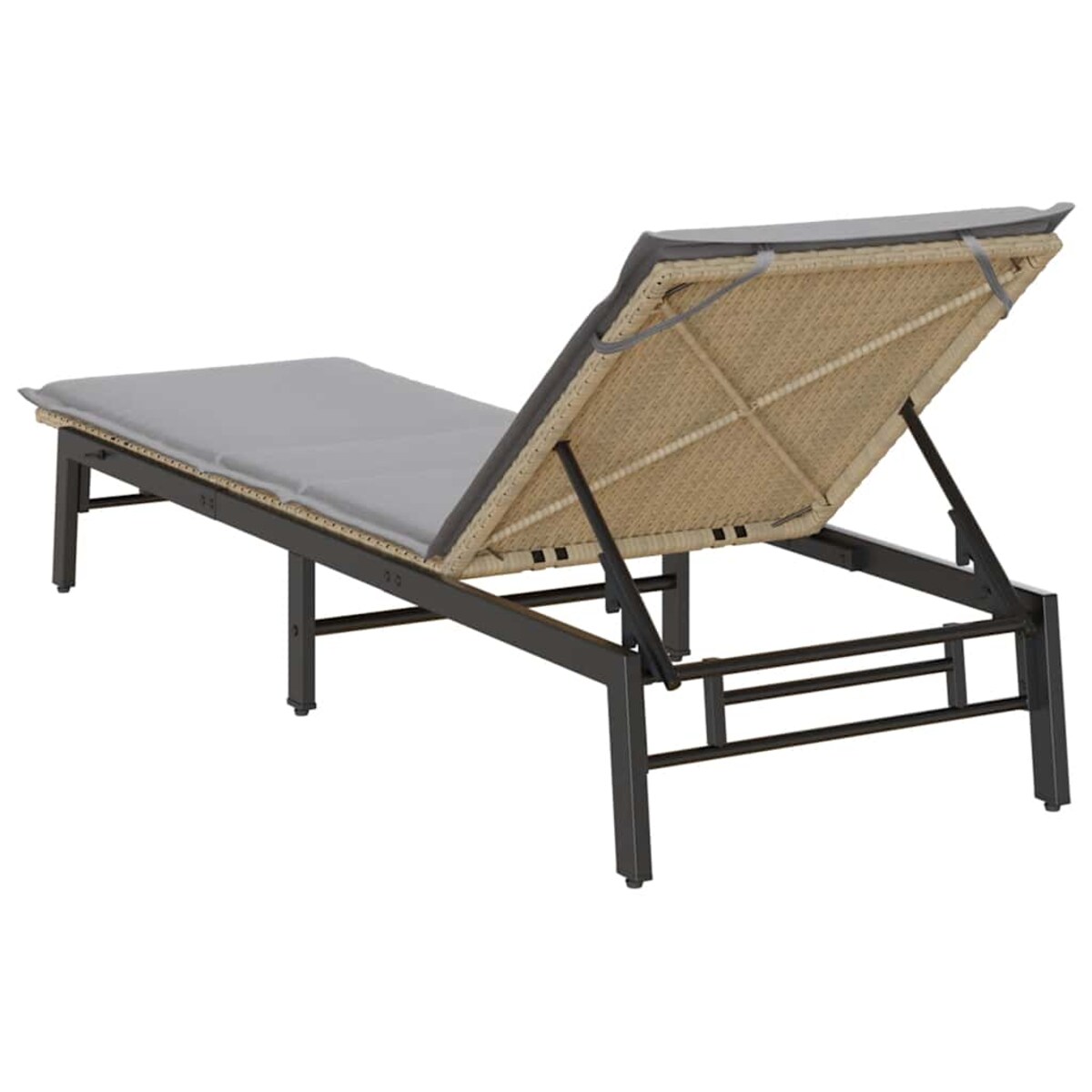 vidaXL Leżak z poduszką, beżowy, polirattan