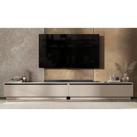 Nowoczesna Szafka RTV Glamour Komoda RTV Kaszmir Mat 280 cm ryflowane fronty