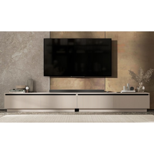 Nowoczesna Szafka RTV Glamour Komoda RTV Kaszmir Mat 280 cm ryflowane fronty