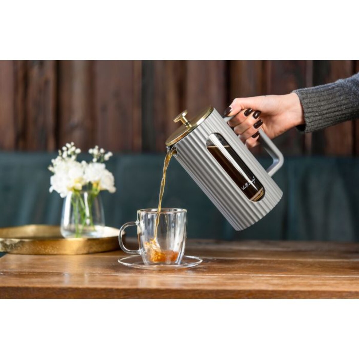 Zaparzacz do kawy i herbaty 1000 ml Livio szary 1067