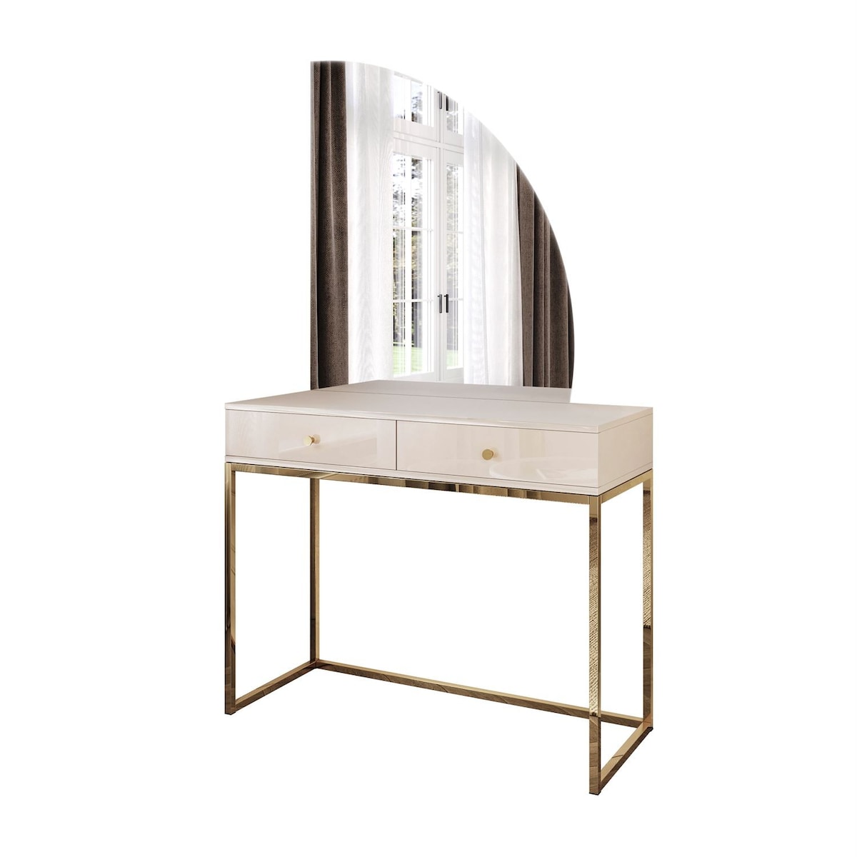 Toaletka kosmetyczna QUINNIE KASZMIR z lustrem LED złoty chrom, prawa, uchwyt złoty chrom